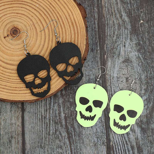 2 Piece PU Leather Skull Dangle Earrings Curiously Vulgar