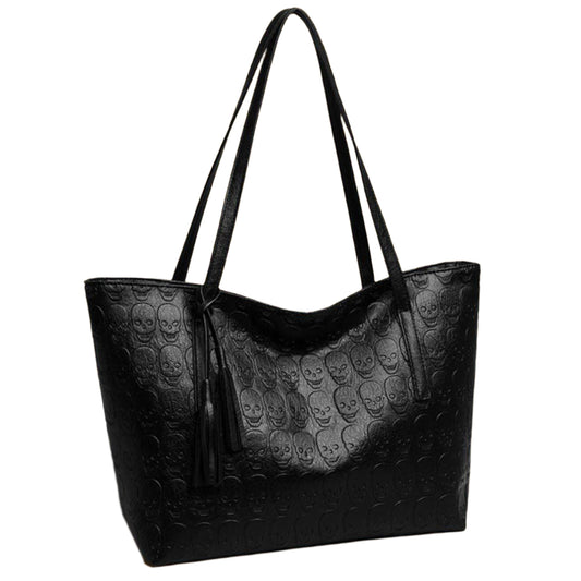 Skeleton Pattern PU Leather Tote Bag Curiously Vulgar