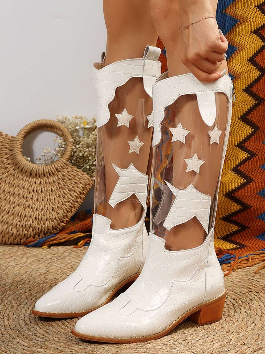 Star Point Toe Block Heel Boots Curiously Vulgar