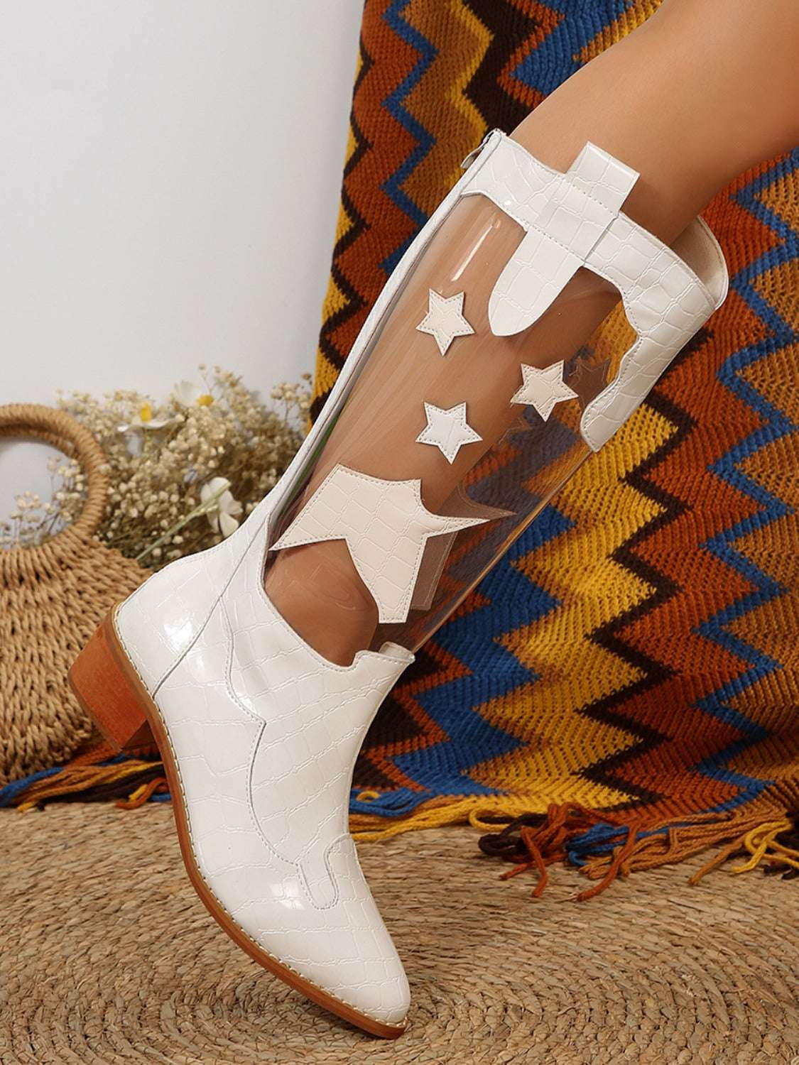 Star Point Toe Block Heel Boots Curiously Vulgar