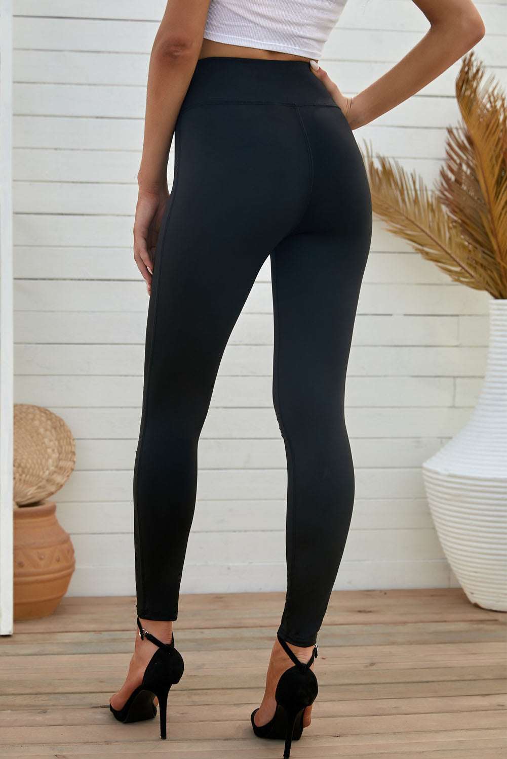 Wide Waistband Distressed Slim Fit Leggings Curiously Vulgar