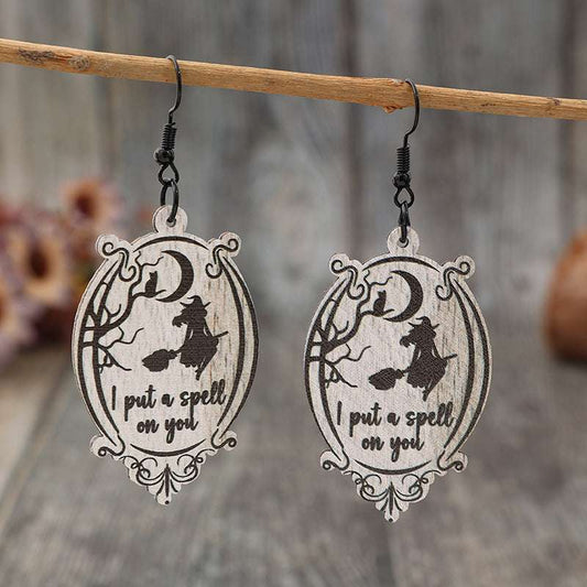 Witch Wooden Dangle Earrings Curiously Vulgar